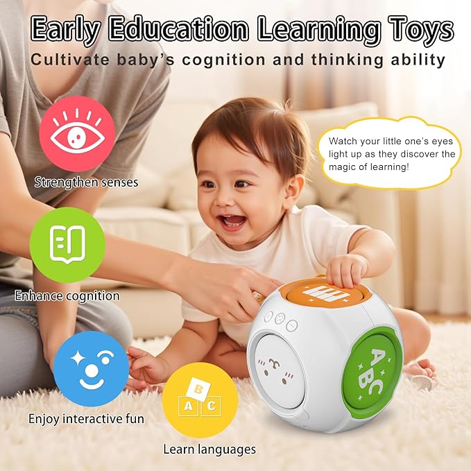Bilingual Educational Baby Toy - Musical Learning Cube Baby Sensory Cube 6-in-1 with Lights Music for 6-18 Months, Toddler Activity Toy for Home Travel First Birthday Gift for 1 Year Old Boys Girls-CubbioJoy