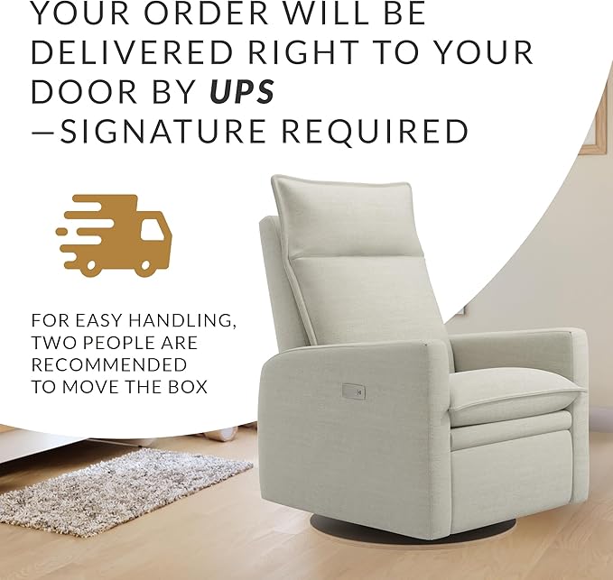 Arya Modern Nursery Chair Glider Recliner with 180° Swivel - Cozy Motorized Reclining Nursing Chair with USB Ports, Gentle Motion, Ergonomic Design, Canadian-Made (Sand/Como Fabric)-CubbioJoy