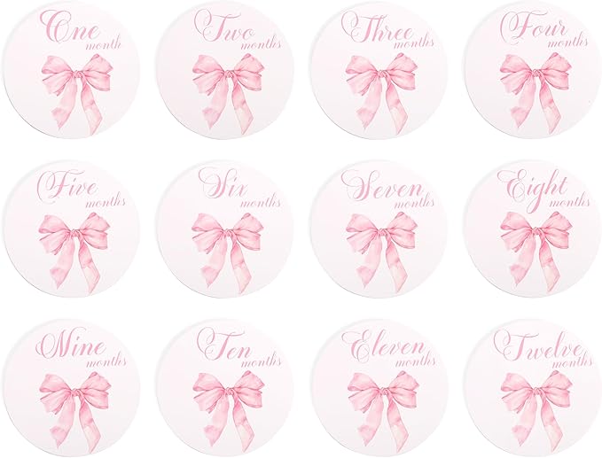 Bow Baby Monthly Milestone Markers - Baby Monthly Milestone Discs Photos,Coquette Bow Month Photo Signs,Baby’S First Year Newborn Signs for Girl (Pink)-CubbioJoy
