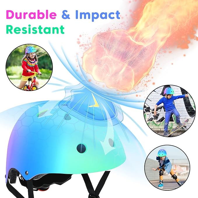 Color Gradient Adjustable Kids Bike Helmet Toddler Skateboard Helmets Boys Girls Child Ventilation Helmet for Multi-Sports Skating Cycling Scooter Balance-CubbioJoy