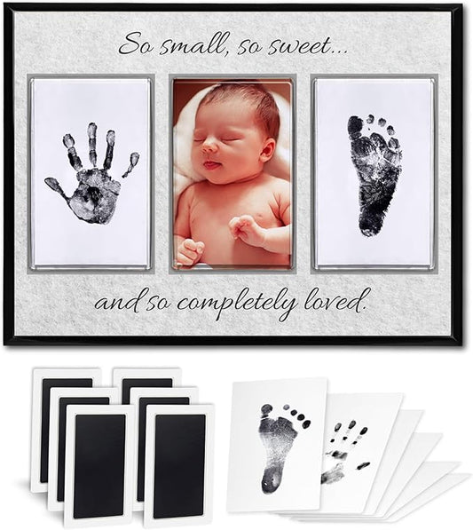 Baby Hand and Footprint Kit with Photo & Birth Details, Inkless Hand and Footprint Kit, Newborn Keepsake Plaque, Baby Shower Gifts (STYLE 2 (Baby Shower) (So Small, So Sweet))-CubbioJoy