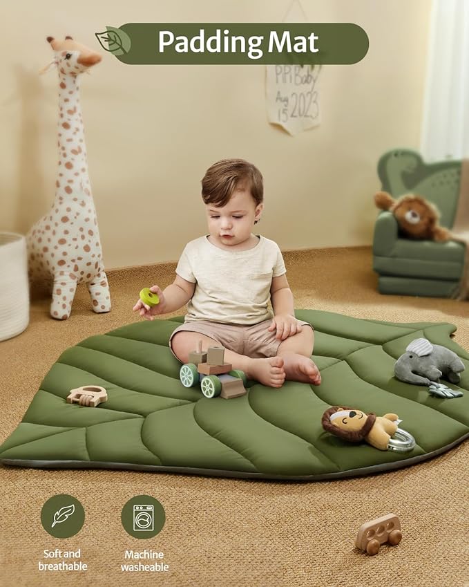Blissful Diary Baby Play Gym & Activity Mat, Oversize Leaf Shaped Baby Play Mat w 6 Detachable Toys, Tummy Time Mat Promote Motor Skills & Sensory Development Mat, Newborn Infant Baby Essentials Gift-CubbioJoy