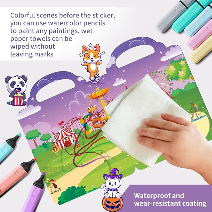 6Set Reusable Sticker Books for Kids 1-3 2-4 Years Old, 3D Puffy Stickers Books for Toddlers,Monster+Insects+Forest+Desert+Polar+Amusement Park-CubbioJoy