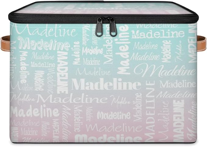 Custom Storage Basket with Name, Personalized Storage Bins with Zipper Lid, Foldable Fabric Storage Box Large capacity with Handle Green Pink-CubbioJoy