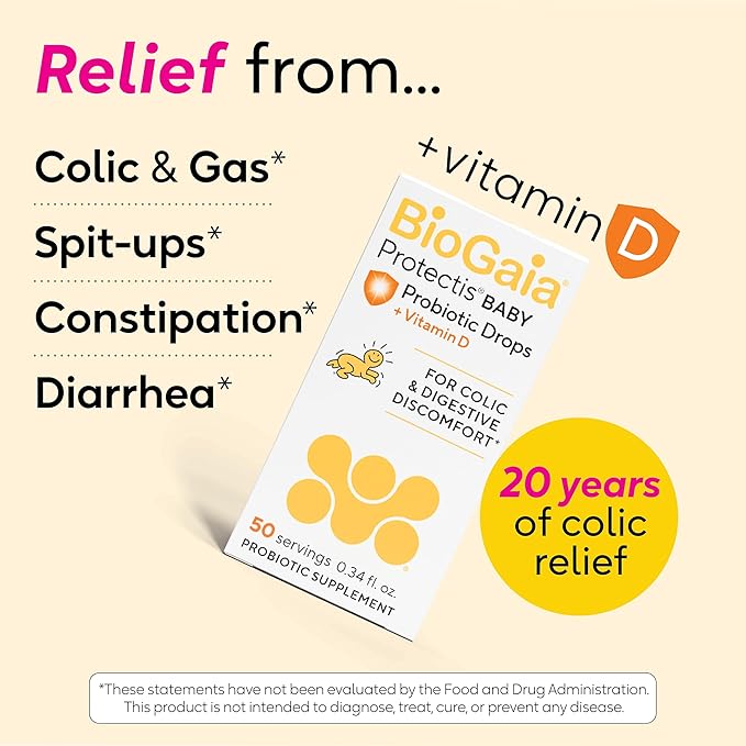 BioGaia Protectis Baby Probiotic Drops | Colic & Gas Relief + Vitamin D | Safe for Newborns | Ease Crying, Fussing, Colic, Gas, Spit-ups & Constipation | No Dairy, Soy & Gluten | 50 Day Supply | 10mL-CubbioJoy