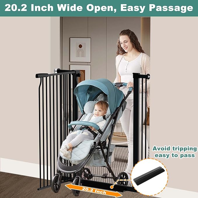 40.5" Extra Tall Baby Gate for Doorways, 40.6"-49.1" Extra Wide Pet Gate No Drill, 1.37" Narrow Space Puppy Dog Barrier Indoor, Metal Safety Child Gate for Stairs Hallway Black-CubbioJoy