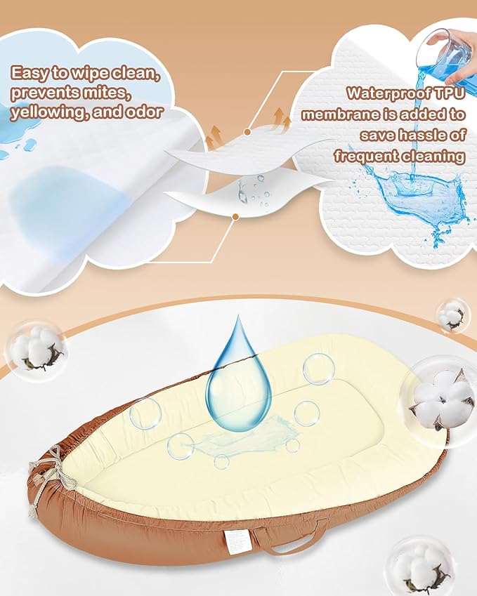 Baby Lounger - Infant Lounger for Newborn 0-24 Months, Pure Cotton Breathable Baby Nest Lounger Cover, Newborn Essentials for Baby Boys & Girls, Portable Baby Lounger for Home and Travel-CubbioJoy