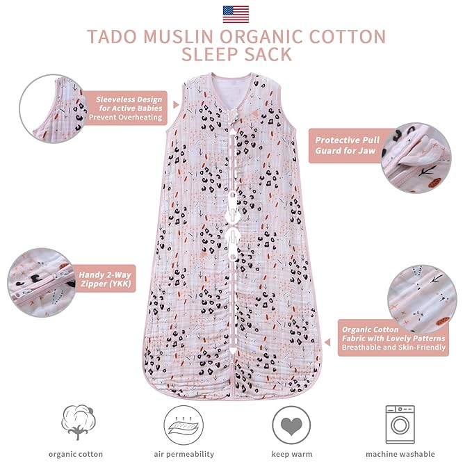 Baby Sleep Sack 0-6 Months Wearable Blanket for Babies 100% Organic Cotton 2-Way Zipper YKK 0.5 TOG Toddler Sleeping Sacks Bunny-CubbioJoy