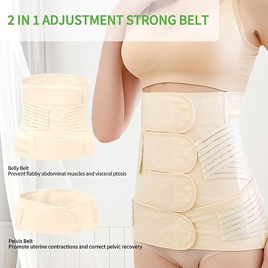 2 in 1 Postpartum Belly Band Wrap Beige, C-Section Support Belt Medium, Post Partum Support Recovery Waist/Pelvis Belt, Hysterectomy Belly Band Binder Girdle Stomach-CubbioJoy