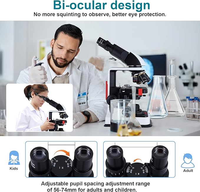 40X-2500X Microscope Laboratory Microscope for Adults with LED, Double 3D Mechanical Stage, Abbe Spotting Scope for Students Children Adults Laboratory Education Science Doppelt Tisch-CubbioJoy