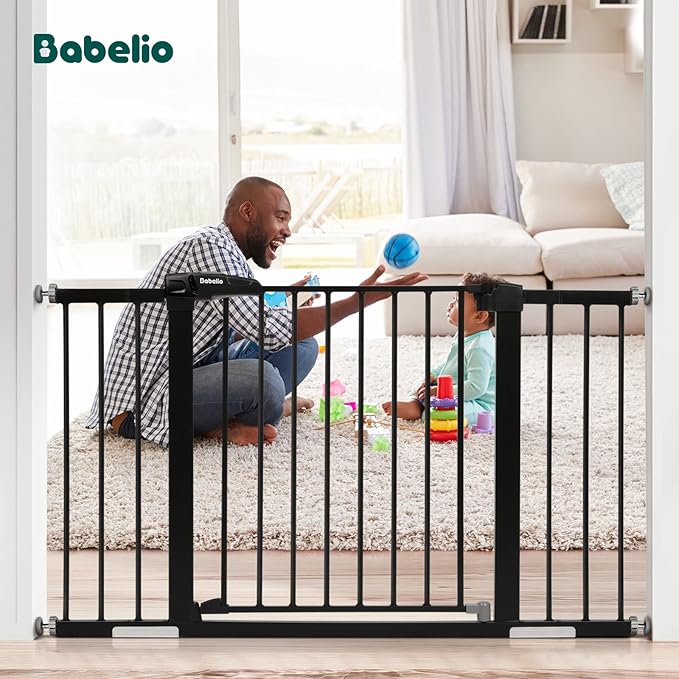 Babelio Baby Gate for Doorways and Stairs, 29-48" Auto Close Dog Gate, Easy-Install Pressure Mounted Satey Door, No Drilling Safety Gate for Child and Pets, 2 Pack, Black-CubbioJoy