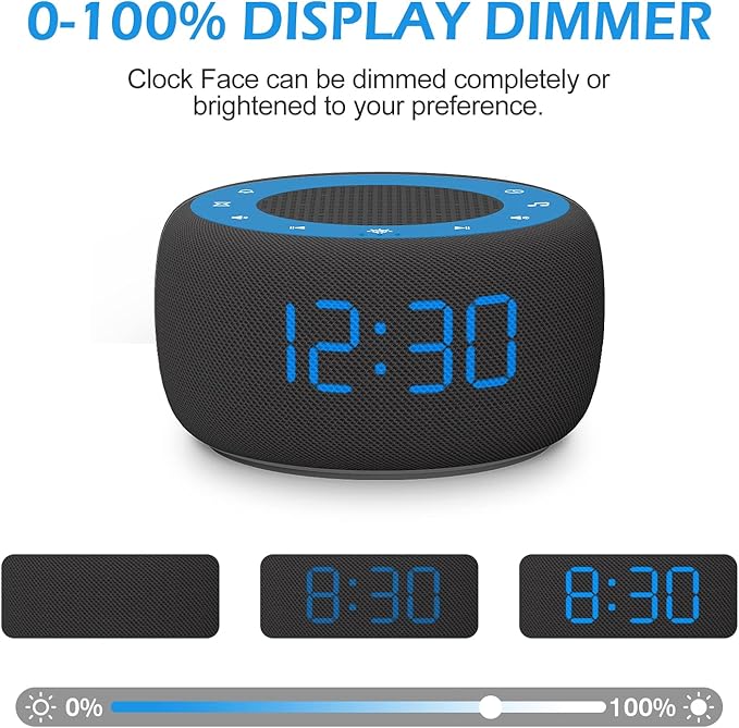 Buffbee Sound Machine & Alarm Clock 2-in-1, 0-100% Clock Face Brightness, Bottom Colored Light, Sleep Timer, Precise 30-Level Volume Control White Noise Machines-CubbioJoy
