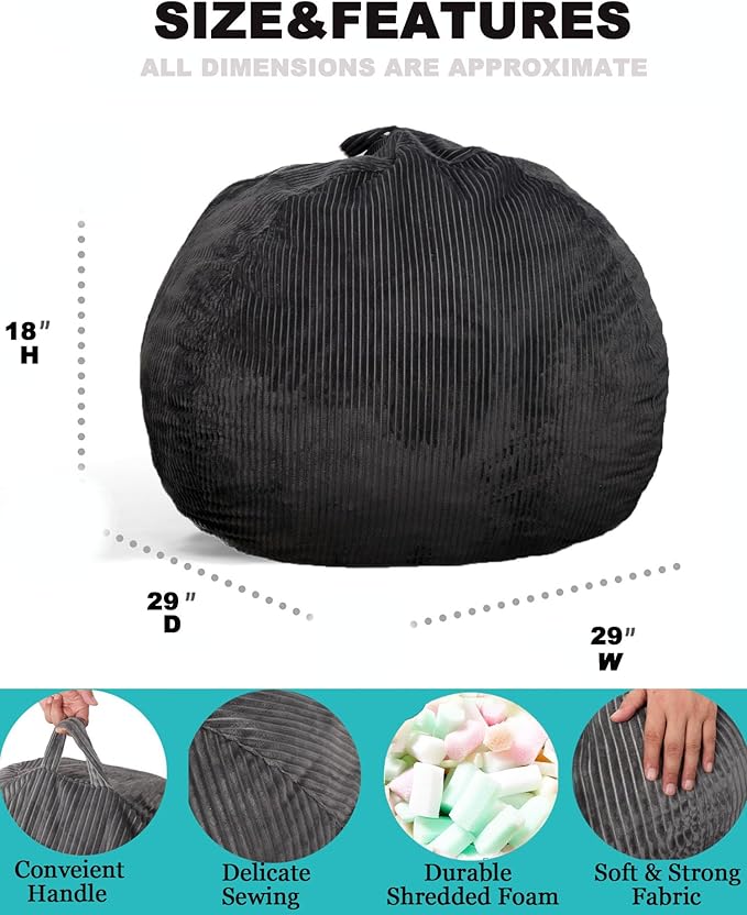 Classic Bean Bag Chair, with Faux Rabbit Fur Cover for Teens and Kids, Memory Foam Bean Bag Chairs, Ultra Soft Faux Fur Fabric, 2.5 feet Round Fluffy Bean Bag Sofa-CubbioJoy