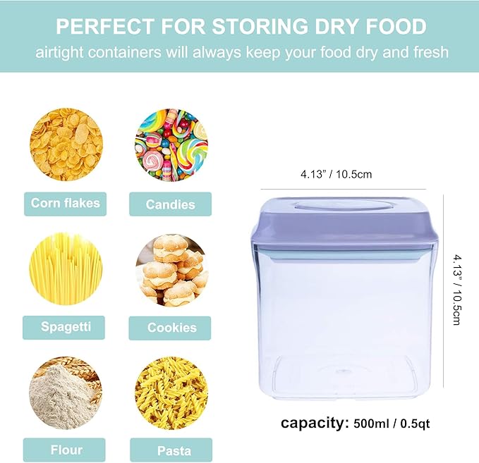 Airtight Food Storage Container - 0.5qt / 500ml Mini Square Pop Containers With Lids, Bpa Free Stackable Container Snacks Candy Salt Herbs Spices-CubbioJoy