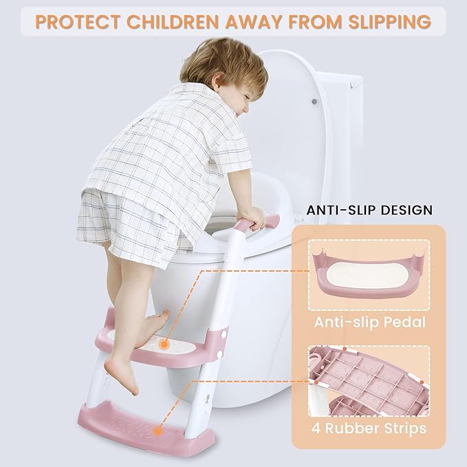 JASSONE® Potty Training Seat, Toddler Step Stool, 2 in 1 Potty Training Toilet for Kids, Baby Seat with Splash Guard and Anti-Slip Pad for Boys Girls Potty Training, BabyPink-CubbioJoy