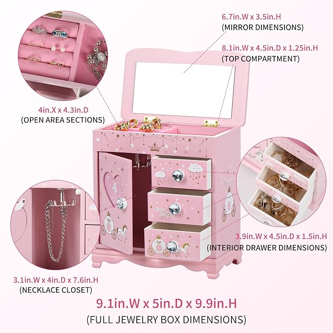 Children Jewelry Box For Girls Pink Princess Castle Girls Little Girl Birthday Christmas girl jewelry box-CubbioJoy