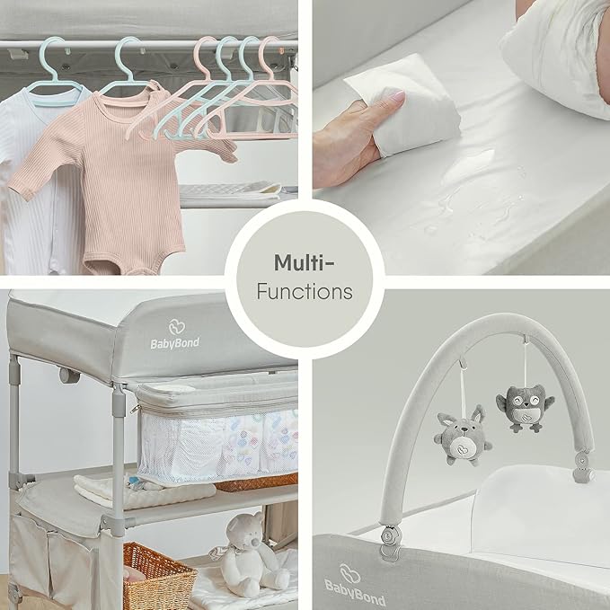 BabyBond Portable Baby Changing Table, Foldable Diaper Changing Table Dresser Waterproof Height Adjustable Changing Station for Infant and Newborn(Beige)-CubbioJoy