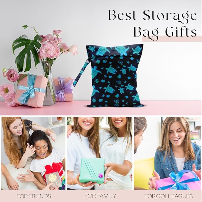 Waterproof Wet Bag for Swimsuit, Travel Beach Wet Dry Bag, Hidden Zipper Reusable Starfish Baby turtle Wet Bags, for Travel Beach Wet Swimsuits Toiletries Diapers Dirty Gym Clothes Laundry Bag-CubbioJoy