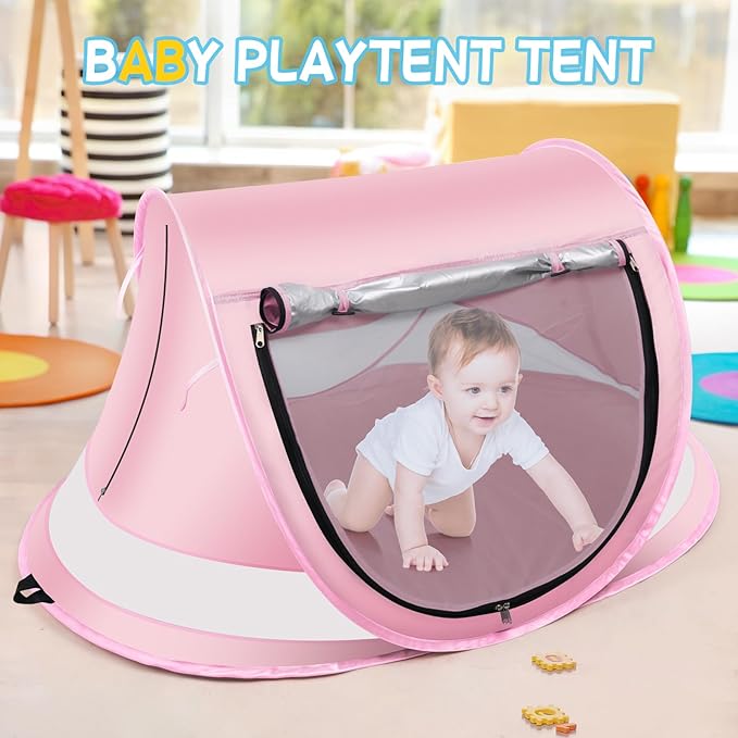 Baby Beach Tent,Large Pop Up Beach Tent Sun Shade for Beach,Portable Baby Travel Tent with Mosquito Net,Indoor Baby Play Tent,UPF 50+ UV Protection Sun Shelters for Infants-CubbioJoy