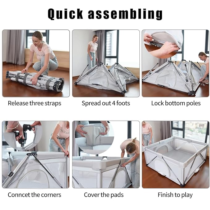 Baby Playpen Foldable, Heyo.Ja Large Play Yard, Playpen for Babies and Toddlers, Play Pens for Babies and Toddlers with Gate, Indoor & Outdoor Portable Play Pen (71"×59")-CubbioJoy