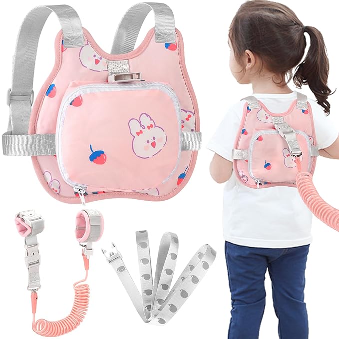 Accmor Toddler Harness Leash, Collapsible Cute Rabbit Kids Leash + Anti Lost Wrist Link for Outdoor Travel, Soft Child Walking Harness Tether Wristband Assistant Strap Belt Protector for Baby Girls-CubbioJoy