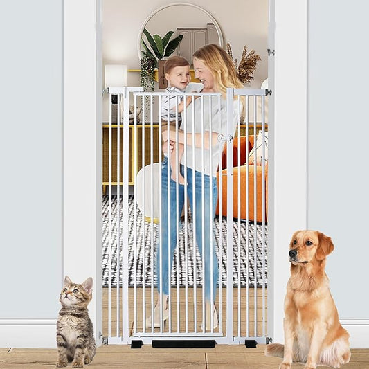 55.1 Inch Tall Baby Gate Auto Close Dog Gate Adjustable 29.92"- 43" Wide Pressure Mounted Walk Through Swing Pet Gate for Doorways (White, 29.92" - 43")-CubbioJoy