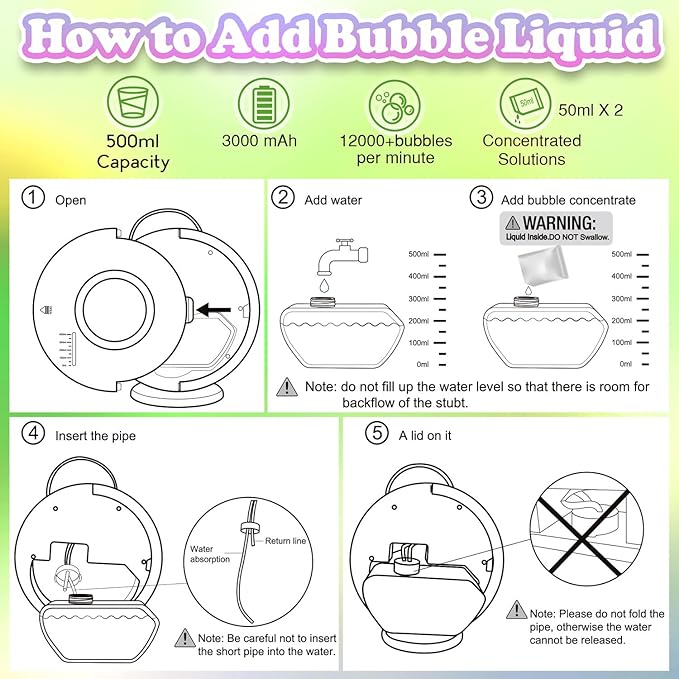 Bubble Machine for Kids Toddlers, Automatic Rechargeable Bubble Machine, 12000+ Bubbles Per Minute, Rotating 90°/360° Oscillating Electric Bubble Maker Outdoor Toys for Ages 3-5-CubbioJoy