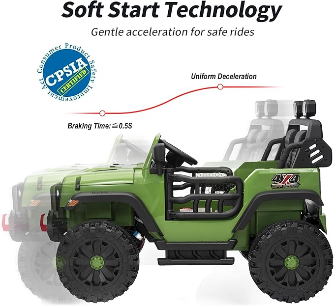 2 Seater Ride on Toy Car for Kids, 24V 4WD Ride-on Truck Kids Electric Car with Remote Control, 4x200W Motors - Army Green-CubbioJoy