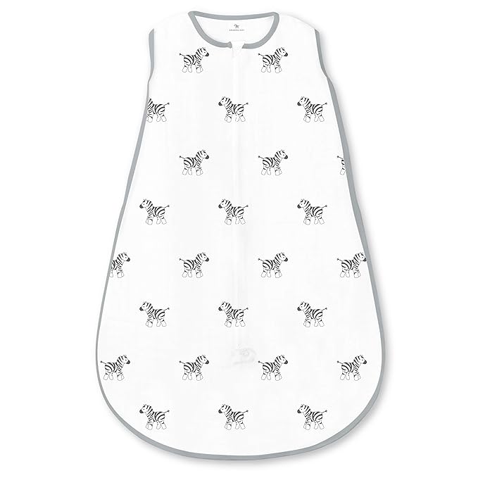 Amazing Baby Cotton Muslin Sleeping Sack, For Baby Boy or Girl, Wearable Blanket with 2-way Zipper, Zebras, Black, Small (0-6 Month)-CubbioJoy