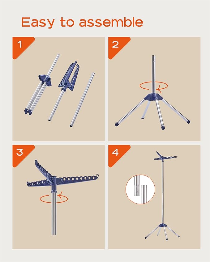 Clothes Drying Rack Foldable, 59 inch Tripod Laundry Drying Rack Indoor with Rotating Clothes Rail for 27 Pieces of Clothes, Space Saving, Blue and Silver CDR001Q01-CubbioJoy