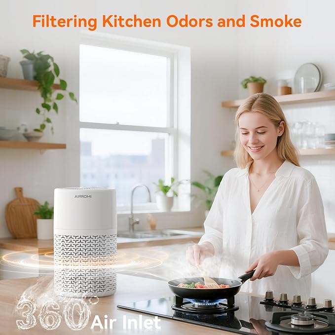 AIRROMI Pets Air Purifier for Home Allergies,Up to 660 ft².Yellow Deodorizing Activated Carbon Filter,With Fragrance Sponge for Better Sleep,Night Light,Pet Dander,Smoke,Odors,Air Cleaner A2002 White-CubbioJoy