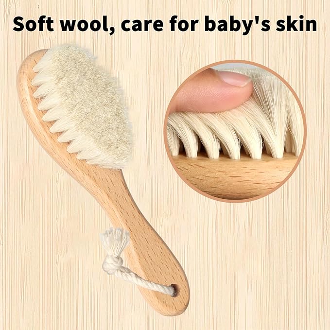 Baby Hair Care Kit, 5 in 1 Wooden Natural Goat Bristles Brush Cradle Cap Comb Baby Grooming Kit for Newborns Toddlers Boys Girls Gift-CubbioJoy