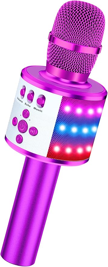 BONAOK Karaoke Microphone for Kids & Adults - Bluetooth Microphones Singing Mic with Disco Lights, Echo Effect, Built-in Speaker Portable Karaoke Player for Party Travel Gifts Q78(Purple)-CubbioJoy
