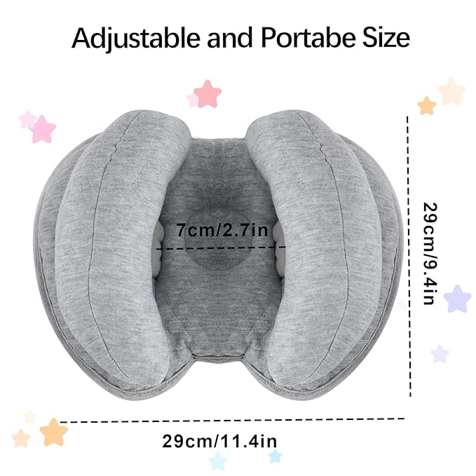 2 in 1 Baby Support Pillow, Adjustable Banana Shape Baby Neck Head Travel Pillow Stroller Insert Cushion for Kids, Toddler, Gray-CubbioJoy