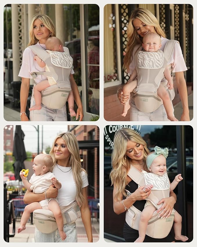 Baby Carrier Pro, MOMTORY Safety-Certified 6-in-1 Ultra Storage Baby Carrier Newborn to Toddler, Detachable Baby Holder Carrier with Hip Seat, Ergonomic Cozy Baby Body Carrier for 7-50lbs, Khaki-CubbioJoy