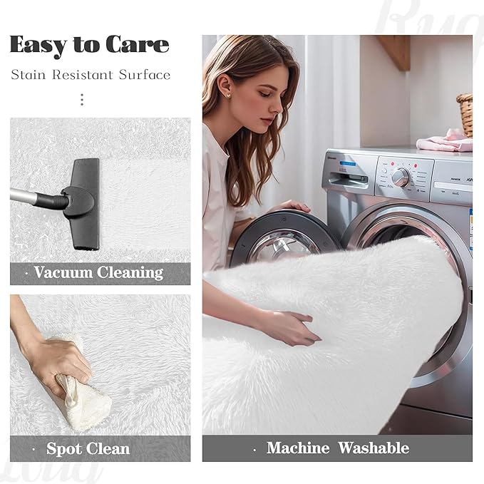 5x7 Area Rug for Living Room: Fluffy Shag Soft Washable Rugs Fuzzy Plush Indoor Carpet for Bedroom Nursery Playroom Dorm Kids Girls Boys Room (White, 5'x7')-CubbioJoy