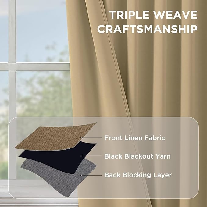 Joydeco 72 Inch Blackout Curtains for Bedroom, Thermal Insulated Black Out Curtains, Room Darkening Drapes for Living Room Window Rod Pocket Back Tab (W52 x L72 Inch, Beige)-CubbioJoy