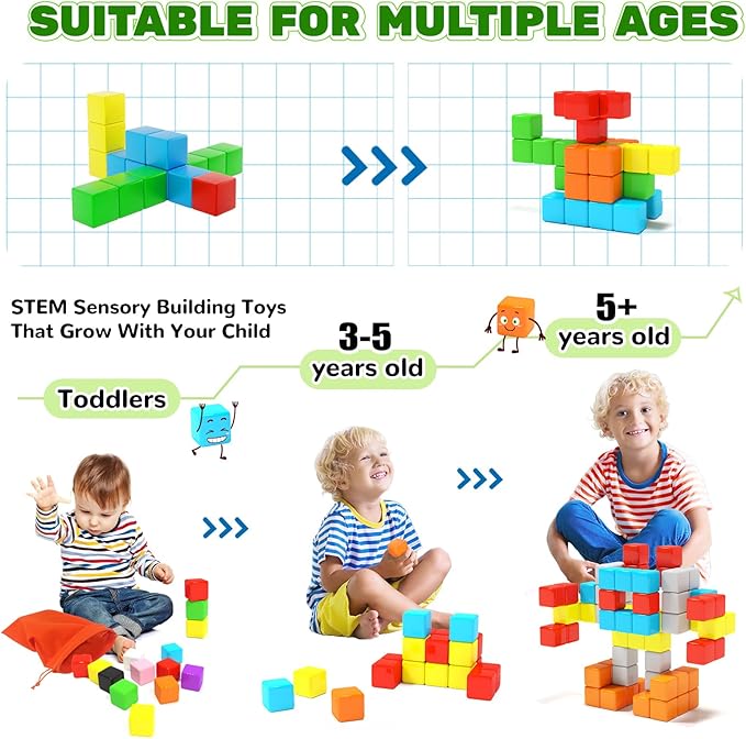40pcs Magnetic Blocks for Toddler Toys, Magnetic Cubes Building Blocks Classroom Must Haves, STEM Preschool Sensory Magnet Toys for 3 4 5 6 Year Old Boys and Girls-CubbioJoy