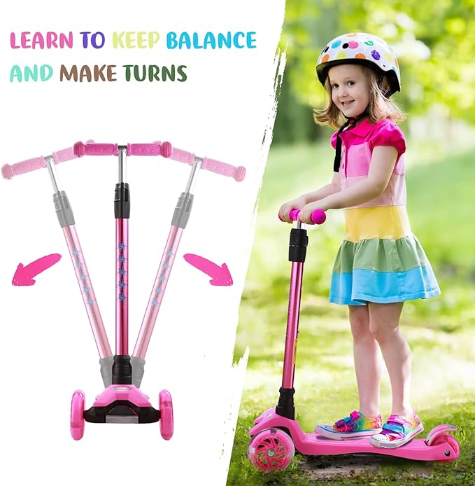 3 Wheel Scooter for Kids Ages 6-12,Kids Scooter with Light Up Wheels, Sturdy Deck Design, and 4 Height Adjustable Suitable for Kid Ages 3-12-CubbioJoy