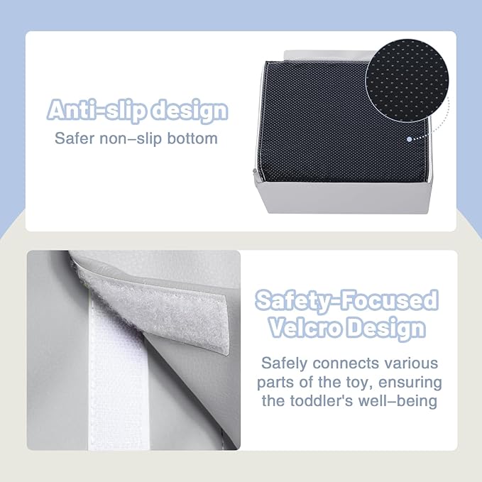 4-Piece PU Leather Baby Foam Climbing Blocks for Toddlers - Soft Play Climbing Toys for Toddlers - Foam Climbing Set for Crawling and Sliding Indoor (Gray)-CubbioJoy