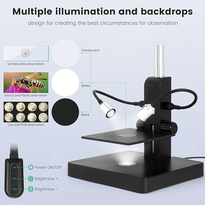JL249PS 3 Lenses 10 Inch HDMI LCD Digital Microscope, UHD 4000× 24MP Biological Microscope with Prepared Slides, Coin Microscope for Full-Size Coins Error Coins, PC/TV Compatible, 32G Card-CubbioJoy