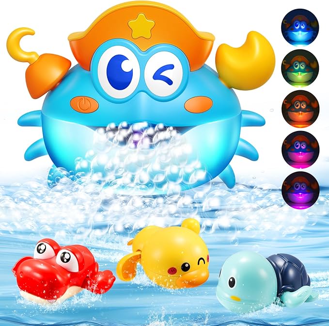 Baby Bath Toys,Light Up Crab Bubble Machine Blower with LED Lights,3 Cute Wind-Up Bath Toys for Kids Ages 1-3 4-8 Toddler Bathub Toy Great Birthday Gifts for Kids-CubbioJoy