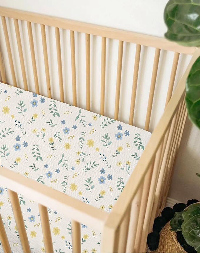 Bassinet Sheet for Baby Boy and Girl 2 Pack, Fitted Sheets for Rectangle, Oval, Hourglass Bassinet Mattress, Muslin Moses Basket Sheets with Neutral Style (Spring Garden & Sage)-CubbioJoy