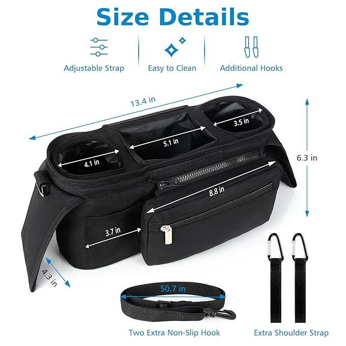 Accmor Universal Stroller Organizer with Insulated Cup Holder Detachable Phone Bag and Shoulder Strap,Stroller Bag Caddy Organizer Fits for Uppababy, Baby Jogger, Britax Strollers-CubbioJoy
