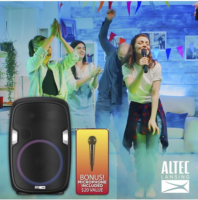 Altec Lansing SoundRover 75 Wireless Speaker 75W Bluetooth Speaker with a Long Lasting 10 Hour Battery, 50 Foot Range, Multi LED Party Modes, True Wireless Pairing, Bonus Microphone-CubbioJoy