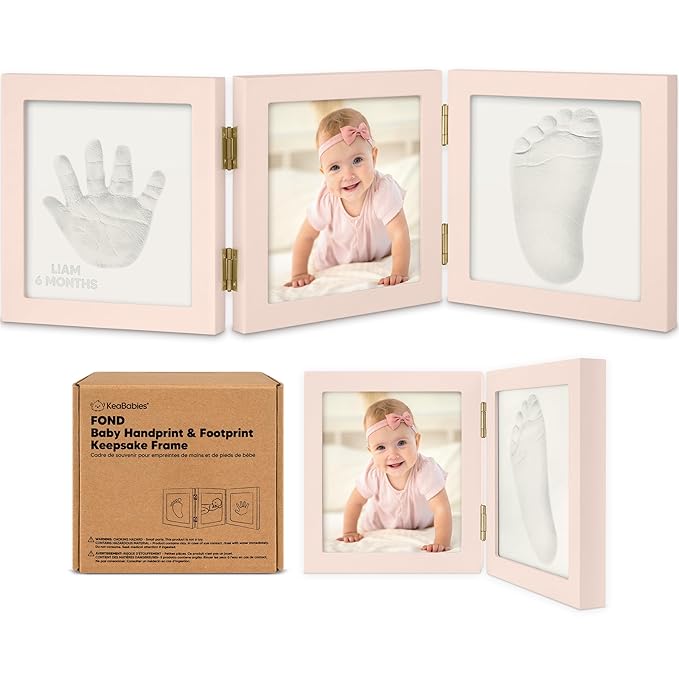 Baby Shower Gifts for Boys, Girls - Baby Hand and Footprint Kit, Newborn Handprint Kit, Keepsake Photo Frame, Nursery Picture Frame, Gender-Neutral Newborn Keepsake Gifts (Petal Pink)-CubbioJoy