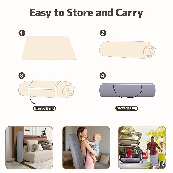 Baby Play Mat 47x47 Inches, Extra Thick 1.2" Foam Floor Mat for Tummy Time & Crawling, Waterproof Non-Slip Faux Leather Playpen Mat for Infants Toddlers, Indoor Outdoor Gym Activity, Beige-CubbioJoy