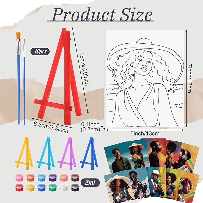Blosssound 10 Set Pre Printed Canvas Pre Drawn Canvas Painting with Easel Kits 5" x 7" Outline Painting Panels for Beginners, DIY Craft Project, Party Favor, Home Decors(Black Couple)-CubbioJoy