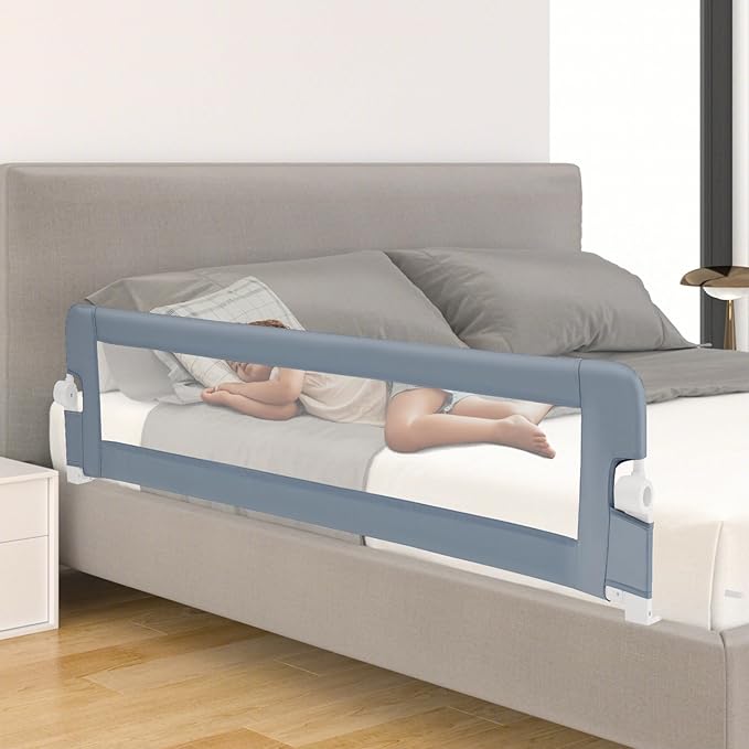BABY JOY Bed Rails for Toddlers, Extra Long, Swing Down Safety Bed Guard for Convertible Crib, Folding Baby Bedrail for Kids Twin, Double, Full Size Queen & King Mattress (71", Light Gray)-CubbioJoy