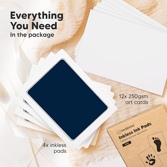 4-Pack Inkless Baby Hand and Footprint Kit - Mess Free Ink Pad for Newborn Keepsake, Dog Nose & Paw Print Kit, Clean Touch Ink Pad for Baby Hand & Footprints, Ideal New Mom Gifts (Navy, L)-CubbioJoy